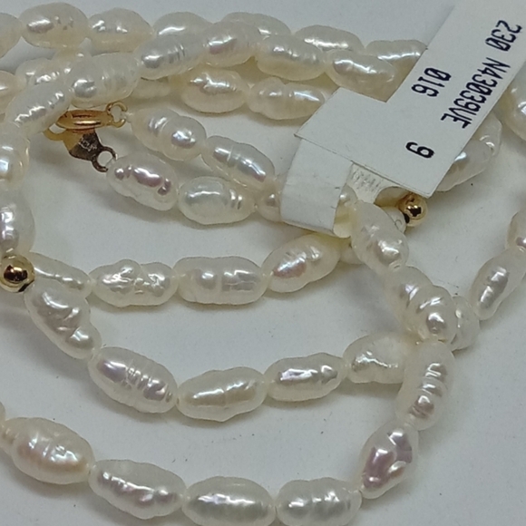 * NWT 14K gold JCM brand real rice pearls necklace 18" - Picture 3 of 5